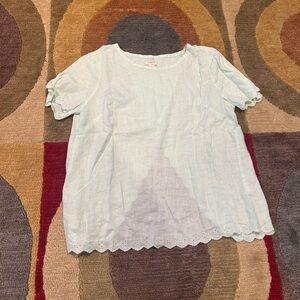 J. Crew 100% Linen Mint Green Open Back Cutout Shirt Blouse Top Scalloped XS